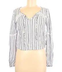 Hollister  Cropped Long Sleeve Top White Blue/Gray Stripes