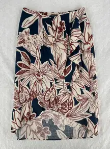 Rachel Zoe Midi Faux Wrap Skirt Womens L Multicolor Floral Linen Elastic Waist