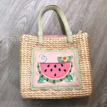 Watermelon Wicker Straw Basket Polka Dot Purse Bag