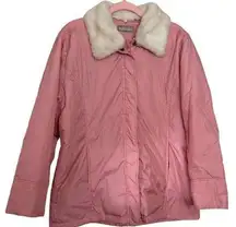 Vintage Medium Pink Coquette Faux Fur Collared Nylon Jacket