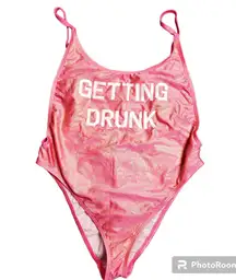 Fashion Nova Pink Glitter "Getting Drunk" One-Piece Swimsuit