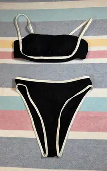 CUPSHE Black & White Ribbed Bikini Set | Size Small | Colorblock Swimsuit | NWT
