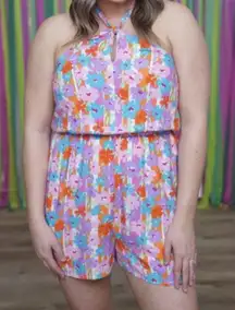 Flower print Halter neck romper.