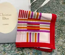 Vintage NOS Christian Dior medium red colorful striped silk square scarf