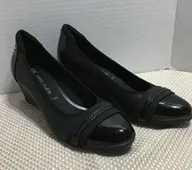 Anne Klein Womens Black Leather Slip On Round Toe Wedge Heeled Pumps Size 10M