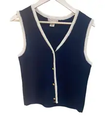 Sincerely Jules Navy and White Button Down Sweater  Vest  medium