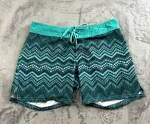 Prana Womens Shorts Size S Drawstring Geometric Blue Outdoors Gorpcore Logo 6"