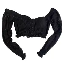 Almost Famous Black Lace Long Sleeved Crop‎ Top XL Sweetheart Neckline Witchy