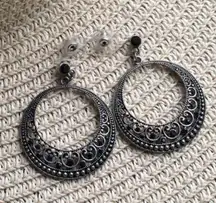 Awesome Hoop Dangle Pierced Earrings W Black Sparkly Rhinestones