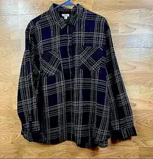 a.n.a. Size XXL Black Plaid Long Sleeve Button Up Shirt with Pockets
