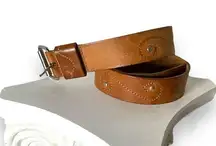 Hipwear brown leather belt western rustic studded boho Large
