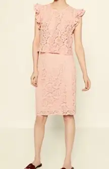 Zara 2PC Pink Lace Ruffle Drop and MIDI Skirt Snall