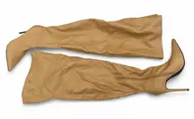 PrettyLittleThing Camel Thigh High Wide Calf Faux Leather Boots