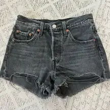 LEVI'S 501 High-Rise Cut-Off Raw Hem Jean Shorts in Washed Black