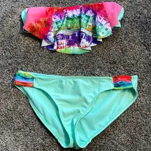 OP Size M (7-9) Bandana Top & Bottom Bikini Green​​