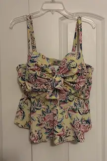 Torrid Tankini Swim Top Yellow Floral Flamingo Novelty Print Size 2R