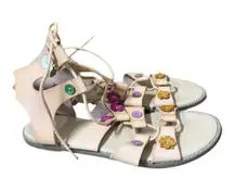 Old Navy Daisy Floral Brown Gladiator Sandals Tie Ankle Size 9 Boho Twee