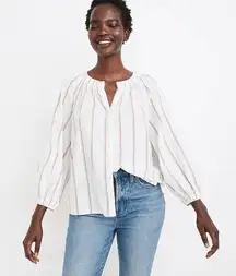 Madewell Smocked - Neck White Raglan Top Clipdot Stripe Blouse Women's Small