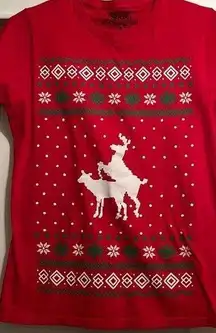 Spencer’s | Red Ugly Christmas Sweater Shirt Naughty Reindeer Humping Size Large