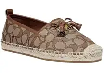 Coach NWOT  Carson Espadrille Loafers Women's 9.5 Khaki/Saddle Flats Logo Tassels