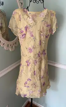 VTG y2k R & K  YELLOW COTTAGE CORE PRAIRIE TEA  PARTY FLORAL DRESS 6 Feminine