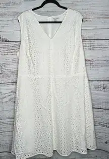 Halogen White Eyelet Sleeveless Fit & Flare Dress 100% Cotton Lined 18W