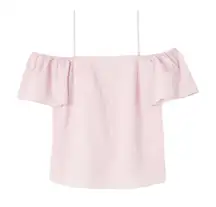 H&M Off-Shoulder Blouse Flutter Sleeve Spaghetti Strap Stripe White Pink W 2 NWT