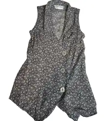RAMPAGE‎ Small Button Up Vintage Floral Black White Tie Back Tank Sleeveless Top