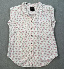 Jachs Girlfriend Button Front Top Women's Medium Cap Sleeve Collared Pockets