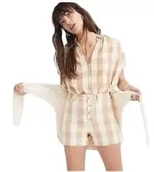 Madewell Earthen Sand Tan Gingham Emmett Shorts Womens 31 Button Front EUC