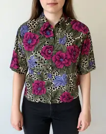 Vintage Separate Issue Floral Leopard Button-Down Shirt – 80s/90s Bold Print