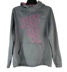 Nike  Just Do It Gray Pink 821888-066 Dri-fit Pull Over Hoodie Womens Size Large