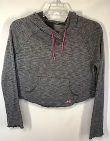-2.  Under Armour Women's Pink Logo Semi-Fitted Cropped Pullover Hoodie Grey Sma