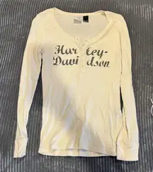 Harley Davidson Long Sleeve Thermal Top Womens Size Large Cream Tight Fitting
