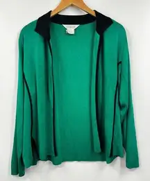 Exclusively Misook Green Black Acrylic Knit Open Front Cardigan Sweater Size L