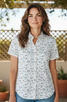 Denim & Flower Ricky Singh Floral Button Down Shirt M Blue White Cottagecore