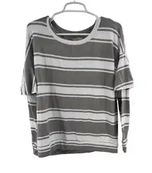 Chaser Gray and White Striped long Sleeve Tee ruffle detail soft casual neutral