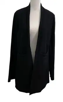 Eileen Fisher Crepe Open Front Blazer Jacket Pockets Classic Black size Medium