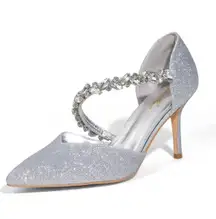 Closed Toe Stiletto Rhinestones Strap Heels