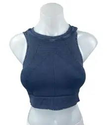 Soulcycle Blue Sleeveless Ribbed Knit High Neck Tank Athletic Crop Top Size M