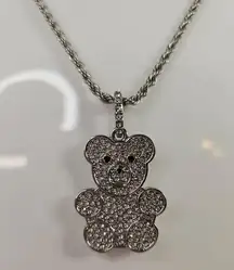 Nick Austin silvertone  Teddy Bear Pendant necklace on 19" rope chain