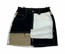 Y2K Black and cream patchwork denim mini skirt