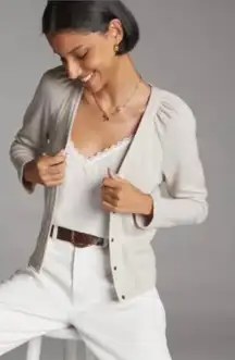 Anthropologie Puff Sleeve Snap Button Cardigan Sweater Top