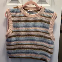Mango Striped Knit Sweater Vest - Pink, Blue, Brown | Size Small Color