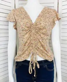 Love, Fire Floral Flutter Cap Sleeve Adjustable Length Knit Shirt Peach Large