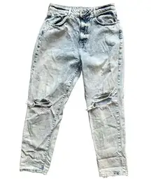 ZARA  z1975 Ripped Distressed Mom Jeans | Acid Vintage Light Wash | US 8