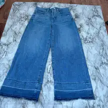 LOFT High Rise Wide Leg Crop Denim Jeans light wash blue Raw Hem 4 / 27 waist