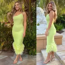 House of‎ CB ‘Alessia’ Lime Feathered Midi Dress size XS $299