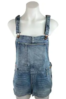 Old Navy Blue Medium Wash Cuffed Stretch Denim Bib Romper Shorts Overalls Size S