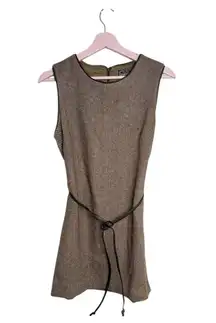 Vintage Gap Premium tweed Brown Sleeveless leather trim Dress 4 recycled wool